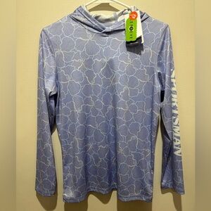 NWT World Wide Sportsman Purple Hibiscus Hooded Pullover, Girls Large